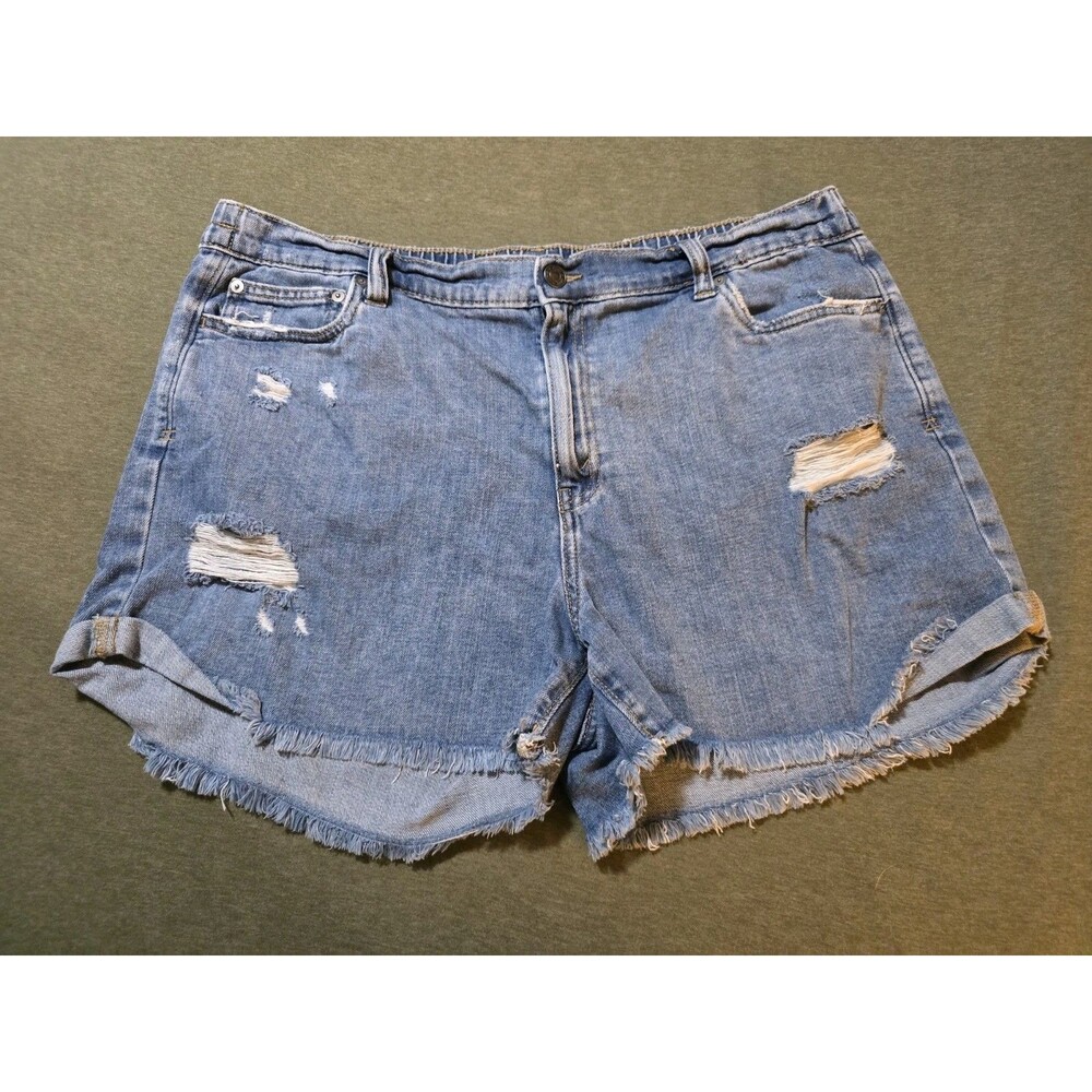 Aerie Xl Distressed Denim Shirts Elastic Waist Back 3in Inseam Frayed Hem